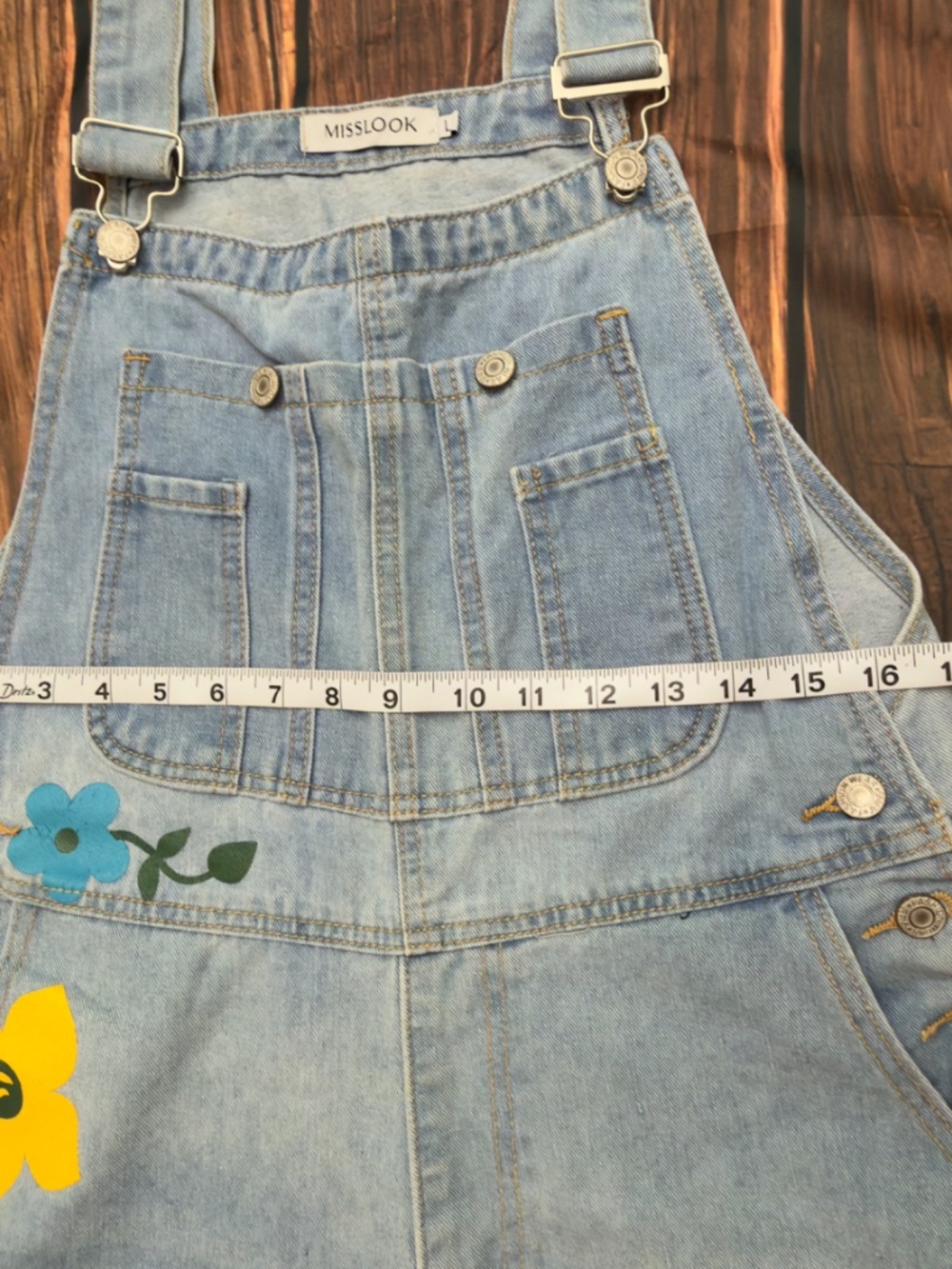 MISSLOOK Floral Denim Overalls Large Light Wash Straight Leg Y2K Cottagecore - Picture 12 of 16